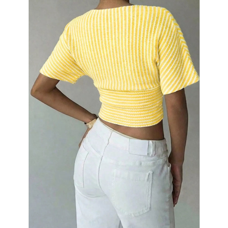 Striped Surplice Short Sleeve Top Apparel and Accessories