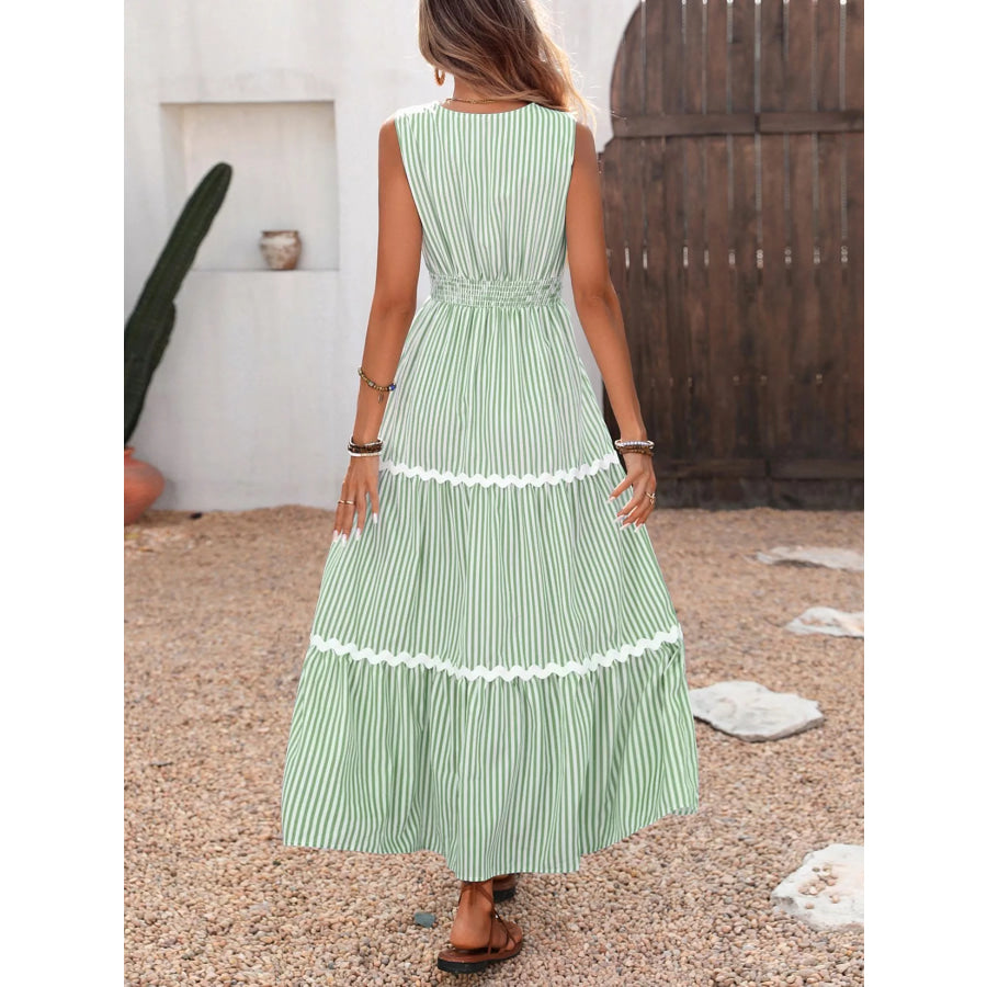 Striped Surplice Sleeveless Tiered Dress Apparel and Accessories