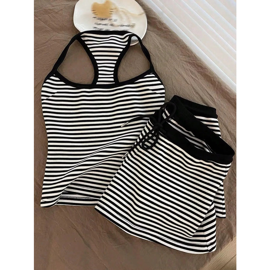 Striped Tank Top and Shorts Set Black / S Apparel Accessories