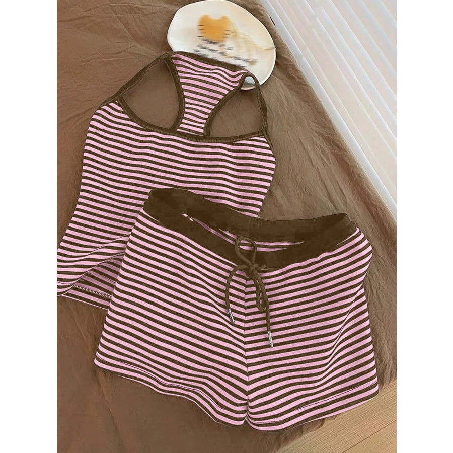 Striped Tank Top and Shorts Set Pink / S Apparel Accessories