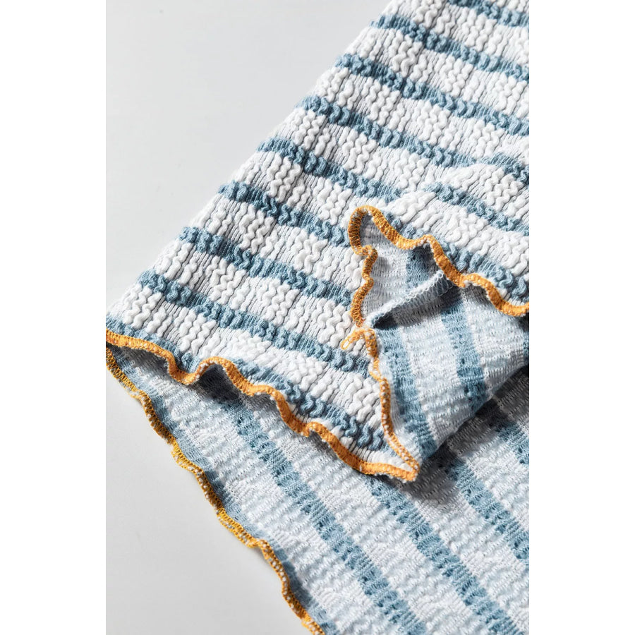 Striped Textured Knit Button Detail Top Apparel and Accessories