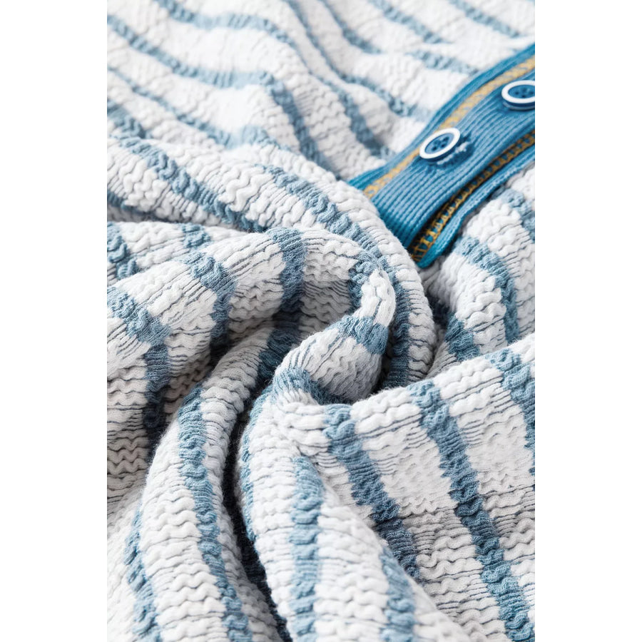 Striped Textured Knit Button Detail Top Apparel and Accessories
