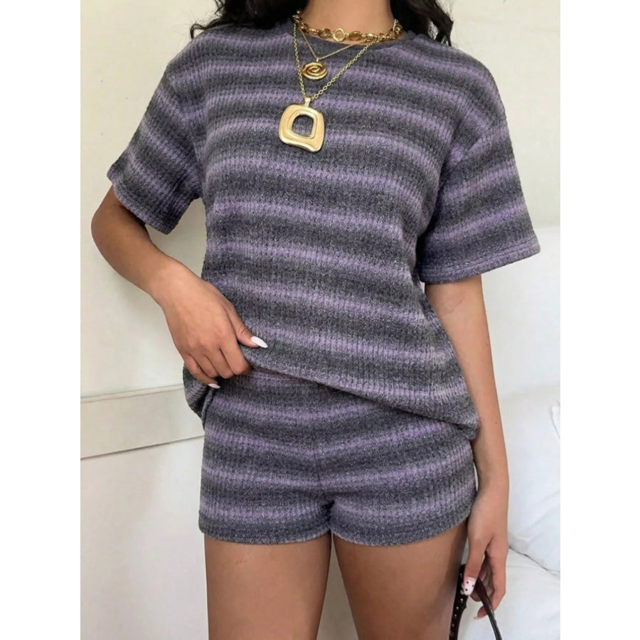 Striped Textured Knit Top and Shorts Set Apparel Accessories