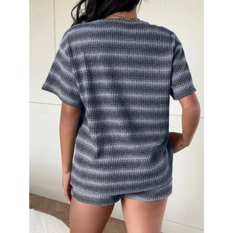 Striped Textured Knit Top and Shorts Set Apparel Accessories