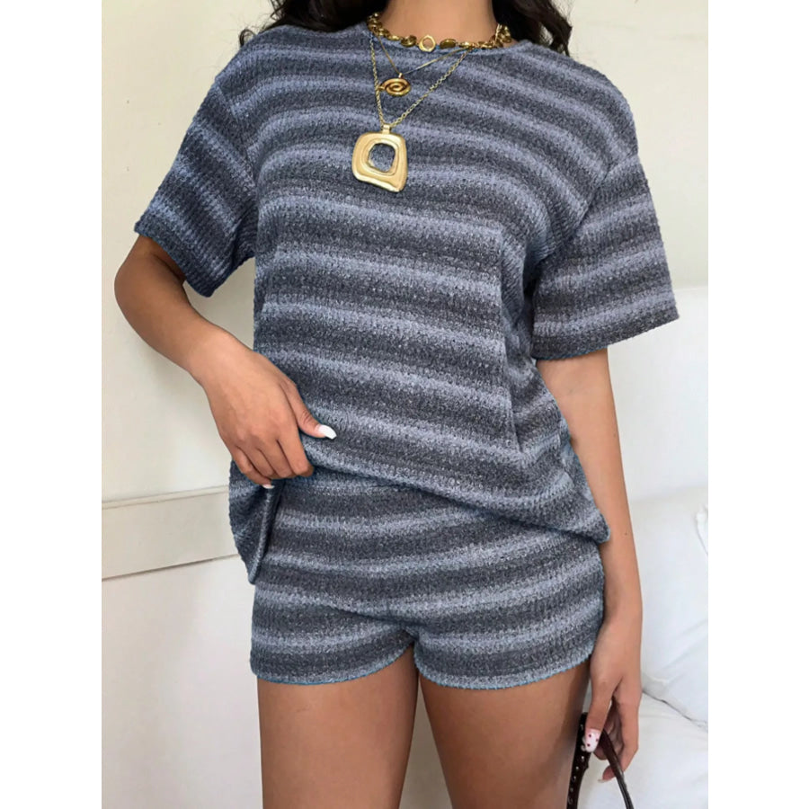 Striped Textured Knit Top and Shorts Set Apparel Accessories