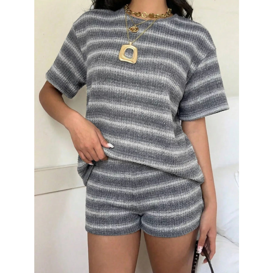 Striped Textured Knit Top and Shorts Set Apparel Accessories
