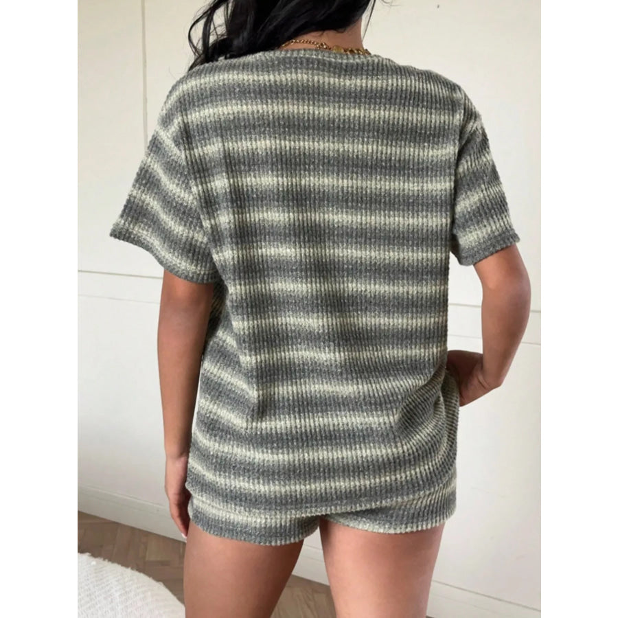 Striped Textured Knit Top and Shorts Set Apparel Accessories