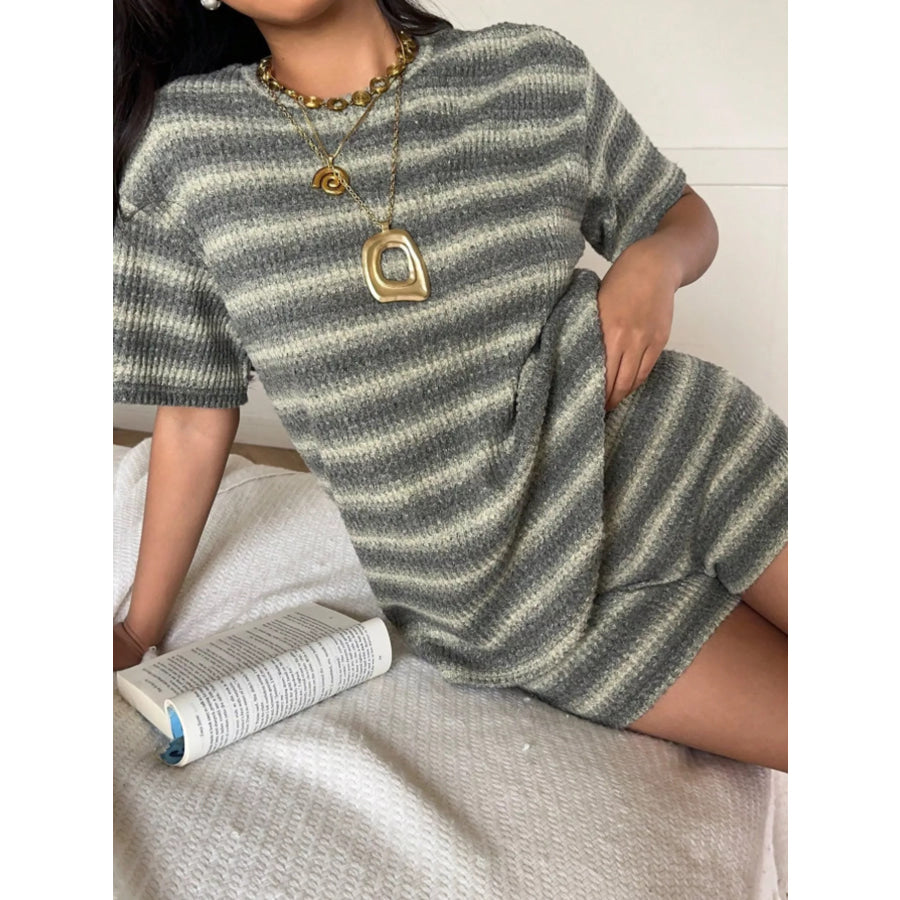 Striped Textured Knit Top and Shorts Set Apparel Accessories
