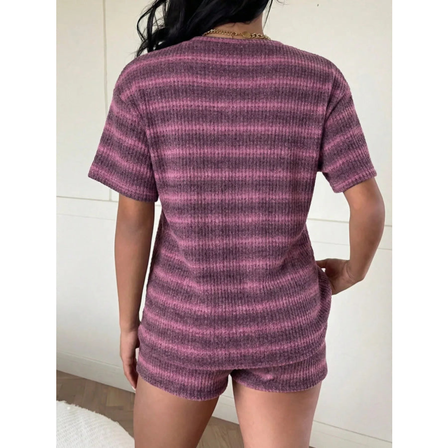Striped Textured Knit Top and Shorts Set Apparel Accessories