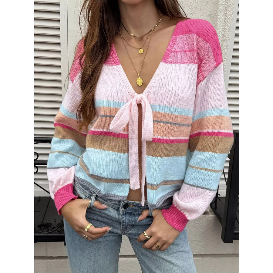 Striped Tie-Front Cardigan Apparel and Accessories