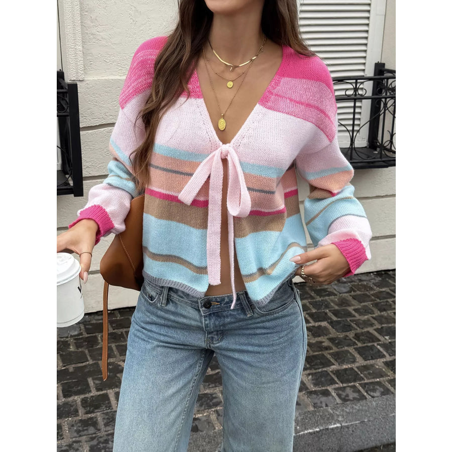 Striped Tie-Front Cardigan Apparel and Accessories