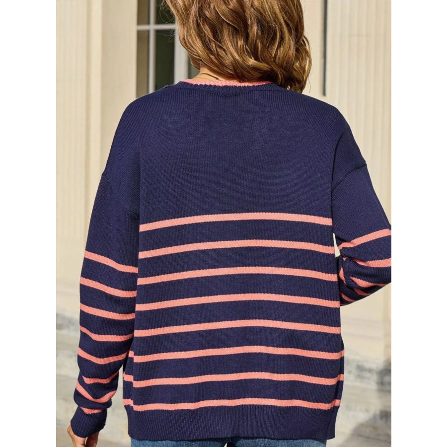 Striped Tie Front Knit Cardigan Apparel and Accessories