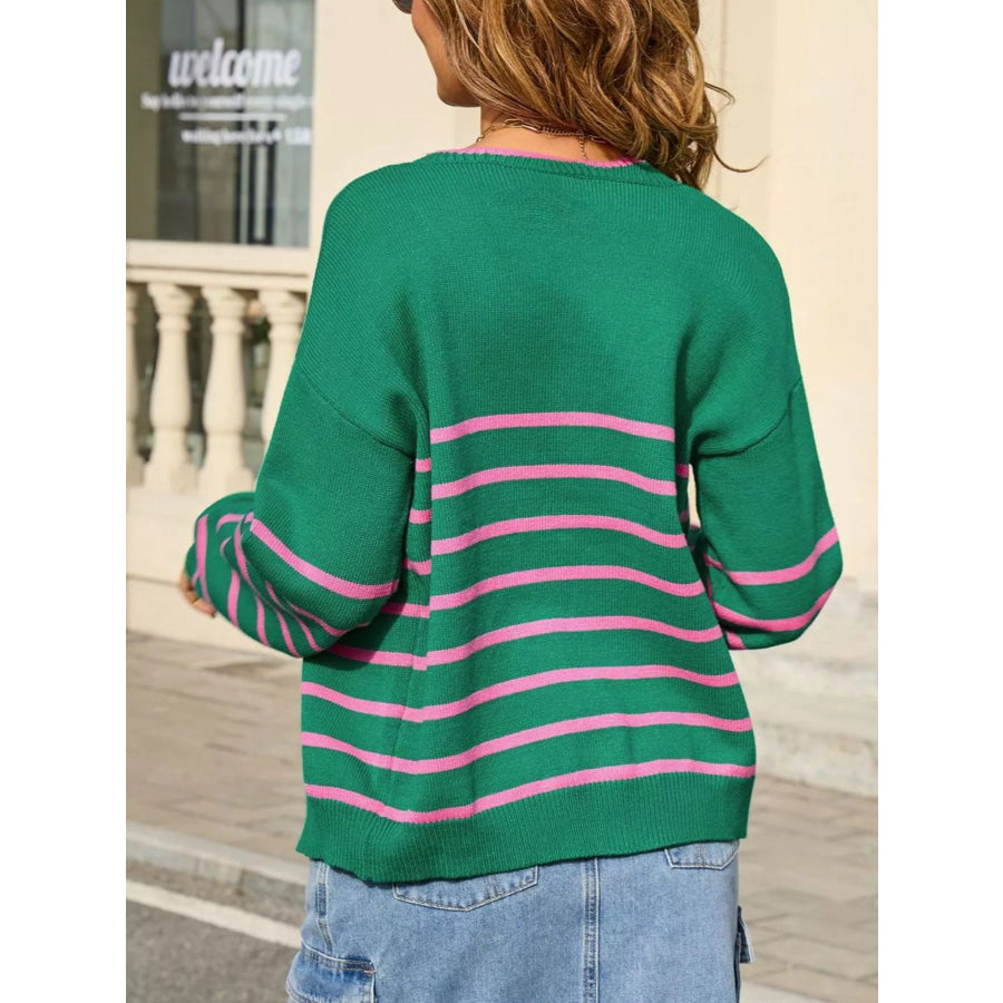 Striped Tie Front Knit Cardigan Apparel and Accessories