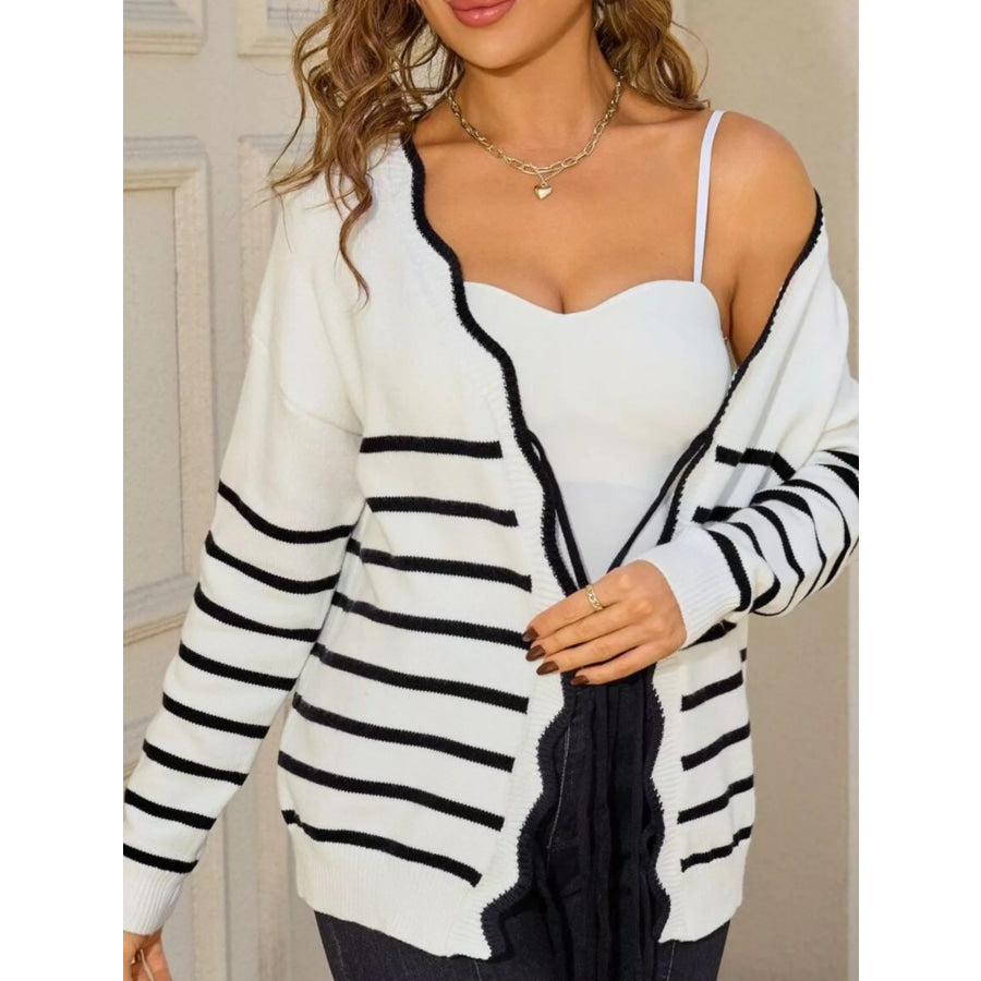 Striped Tie Front Knit Cardigan Apparel and Accessories