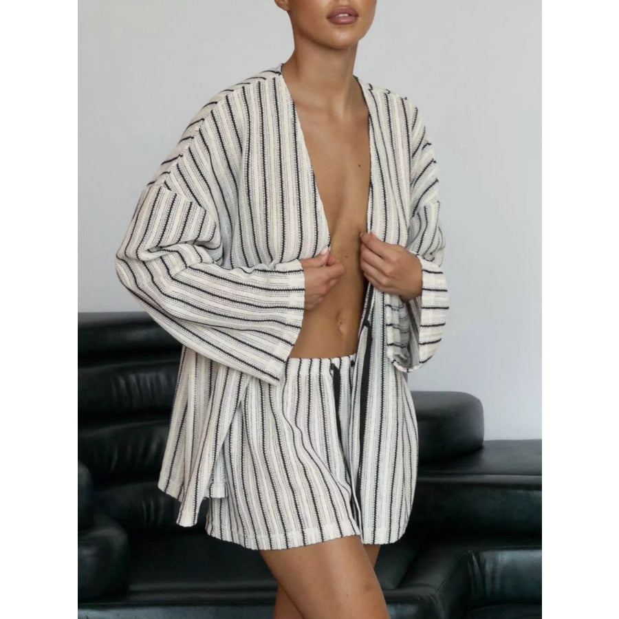 Striped Tie Front Top and Shorts Lounge Set Apparel and Accessories