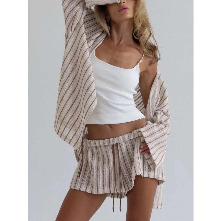 Striped Tie Front Top and Shorts Lounge Set Apparel and Accessories
