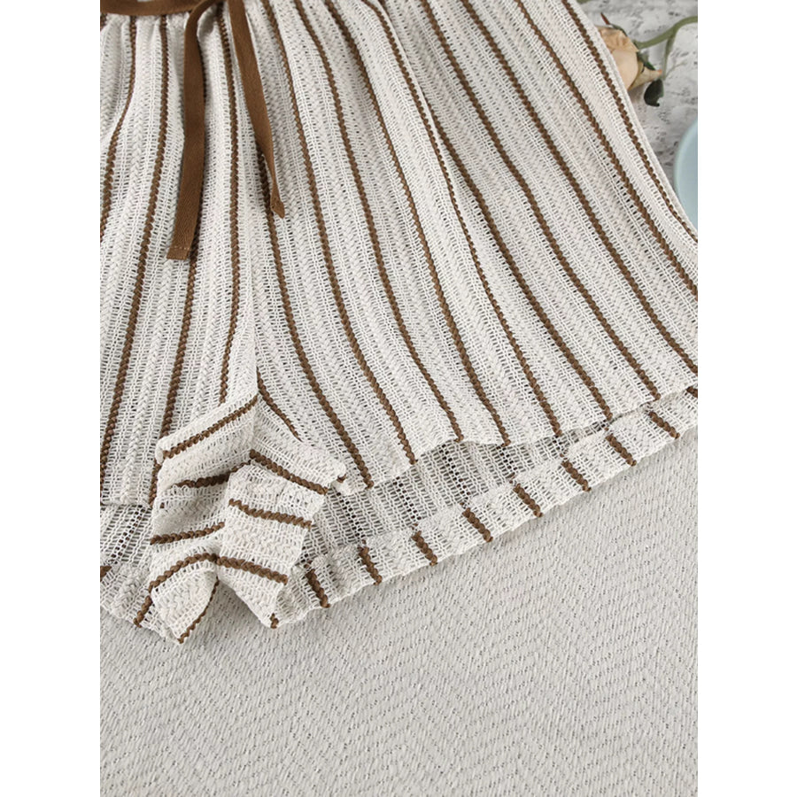 Striped Tie Front Top and Shorts Lounge Set Apparel and Accessories