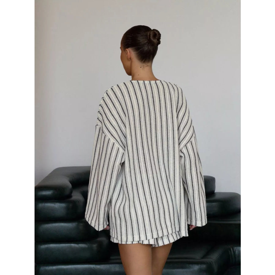 Striped Tie Front Top and Shorts Lounge Set Apparel and Accessories