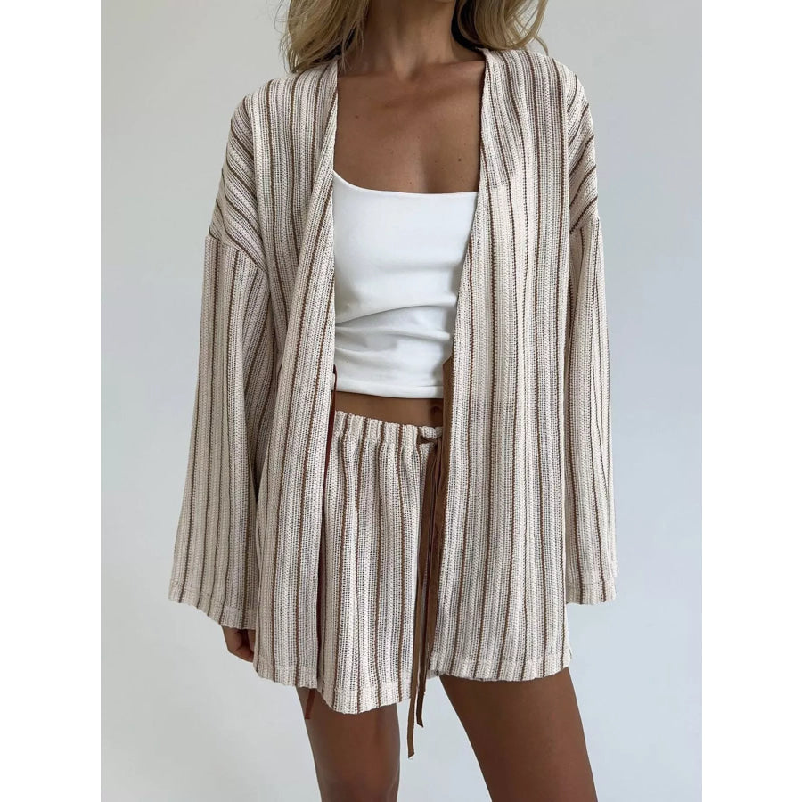 Striped Tie Front Top and Shorts Lounge Set Apparel and Accessories