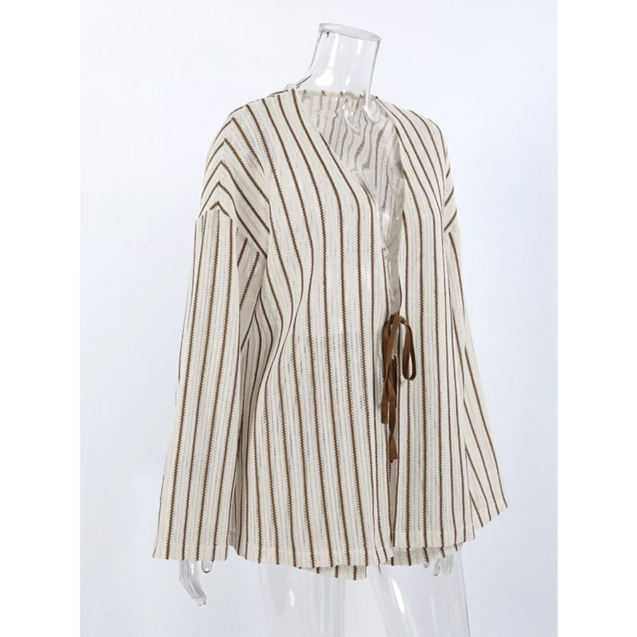 Striped Tie Front Top and Shorts Lounge Set Apparel and Accessories