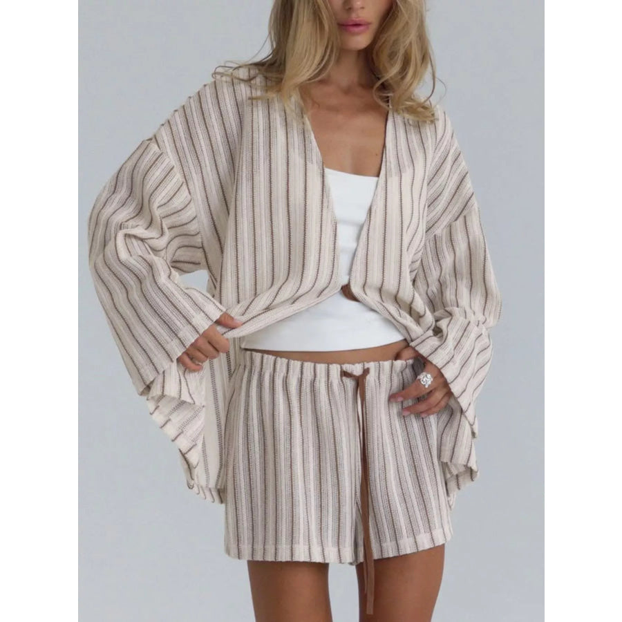 Striped Tie Front Top and Shorts Lounge Set Apparel and Accessories