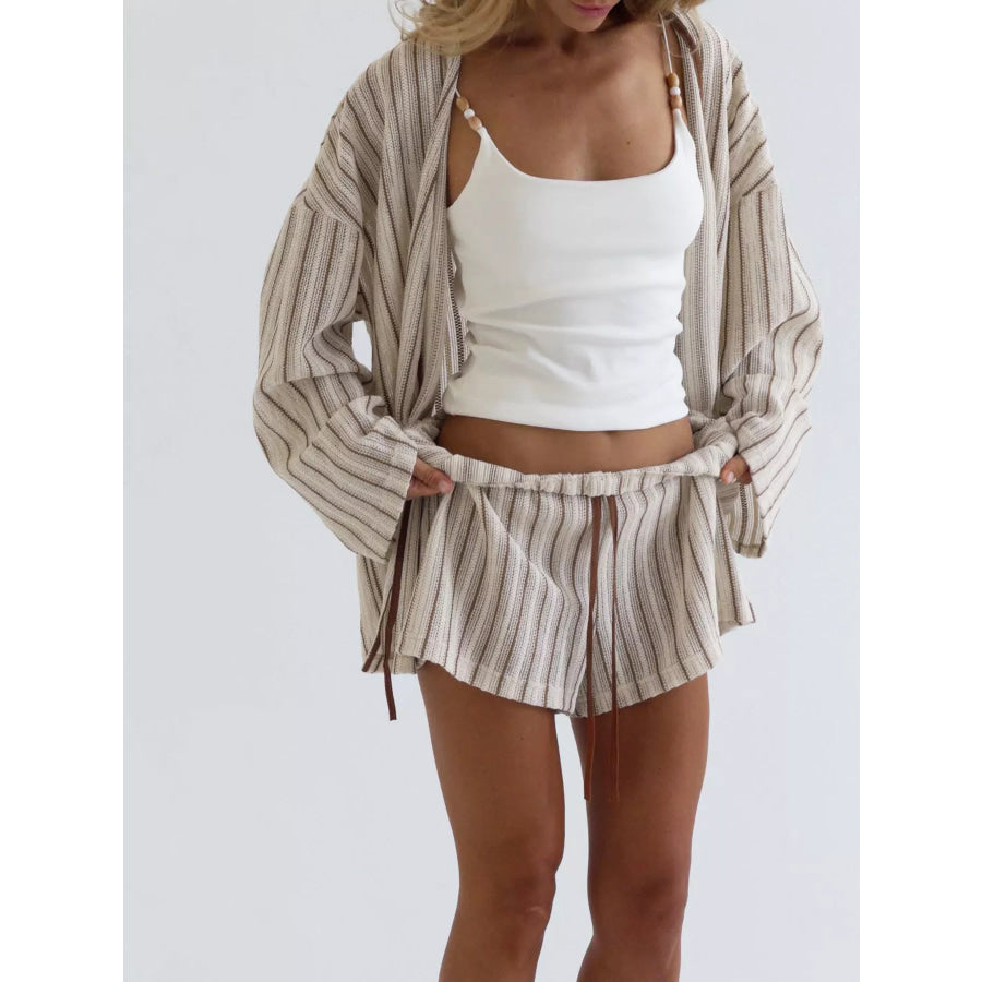 Striped Tie Front Top and Shorts Lounge Set Apparel and Accessories