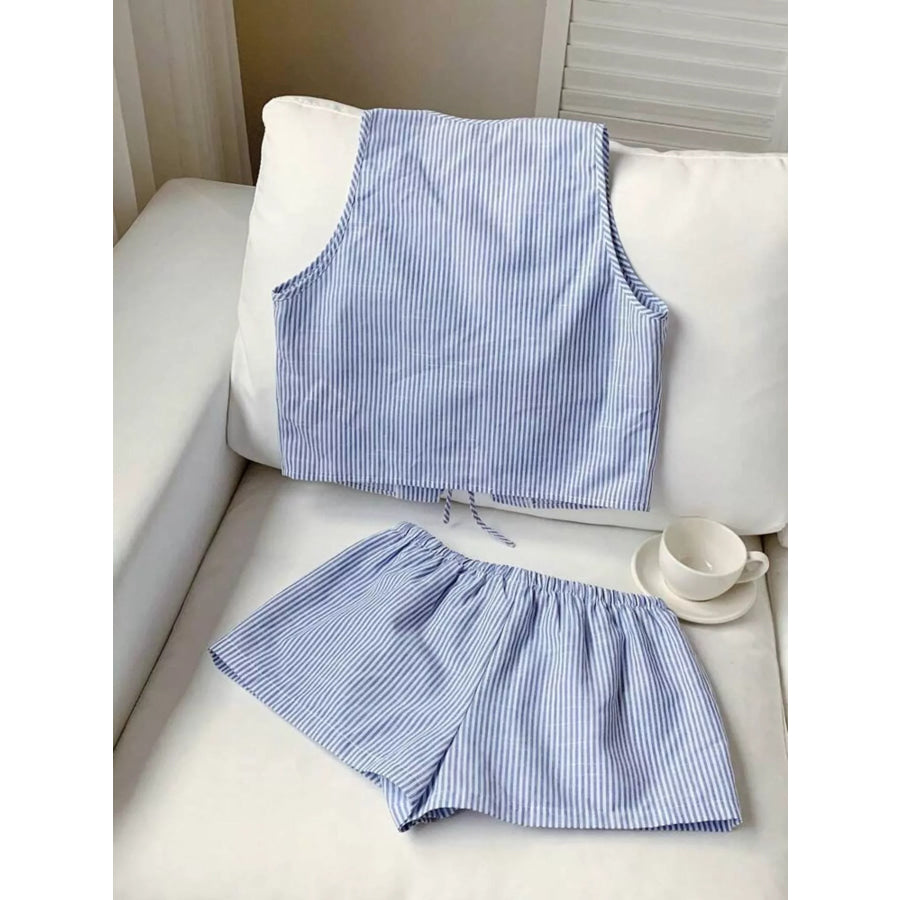 Striped Tie-Front Vest and Shorts Set Apparel and Accessories