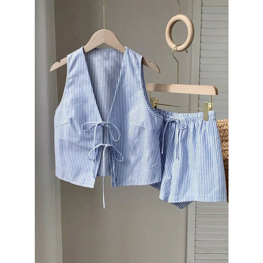 Striped Tie-Front Vest and Shorts Set Apparel and Accessories