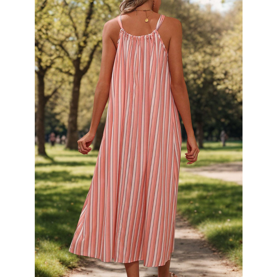 Striped Tie Neck Midi Cami Dress Apparel and Accessories