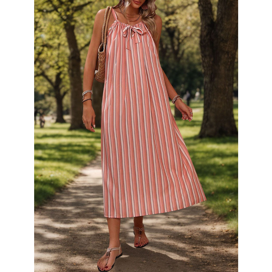 Striped Tie Neck Midi Cami Dress Apparel and Accessories