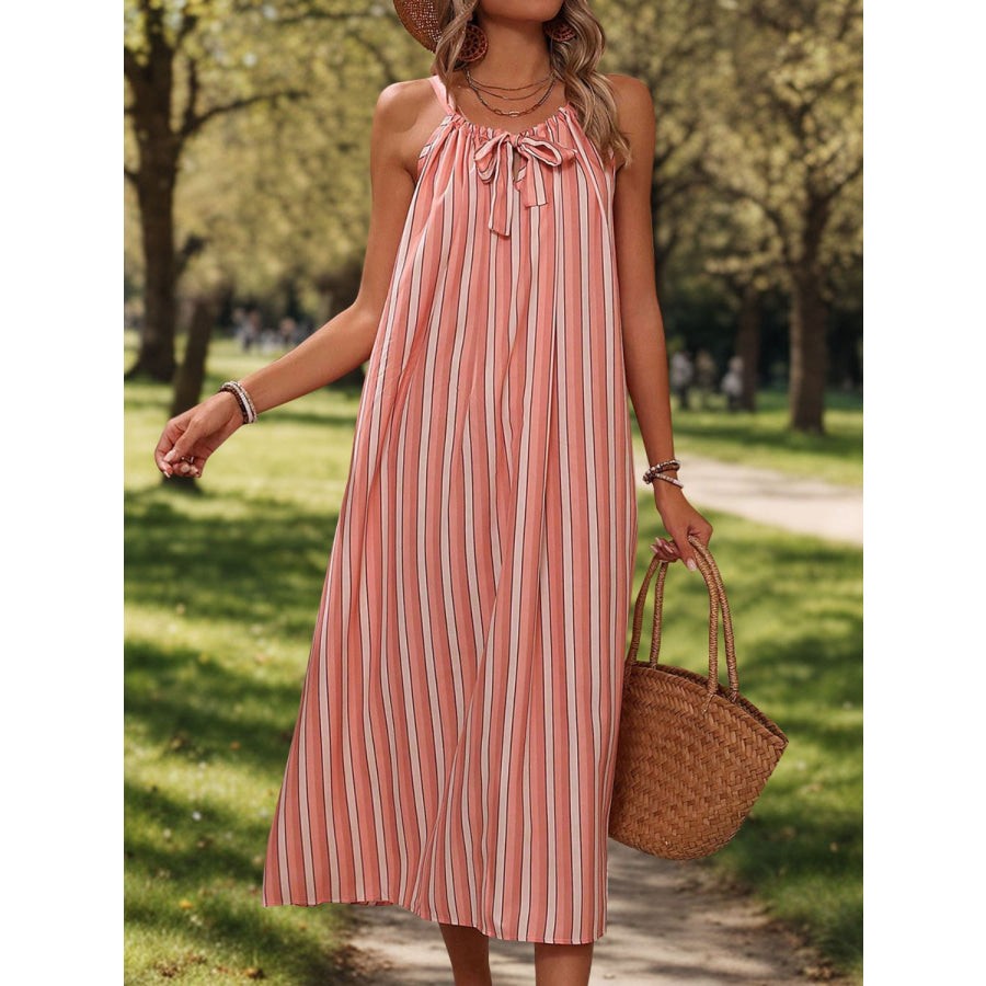 Striped Tie Neck Midi Cami Dress Apparel and Accessories