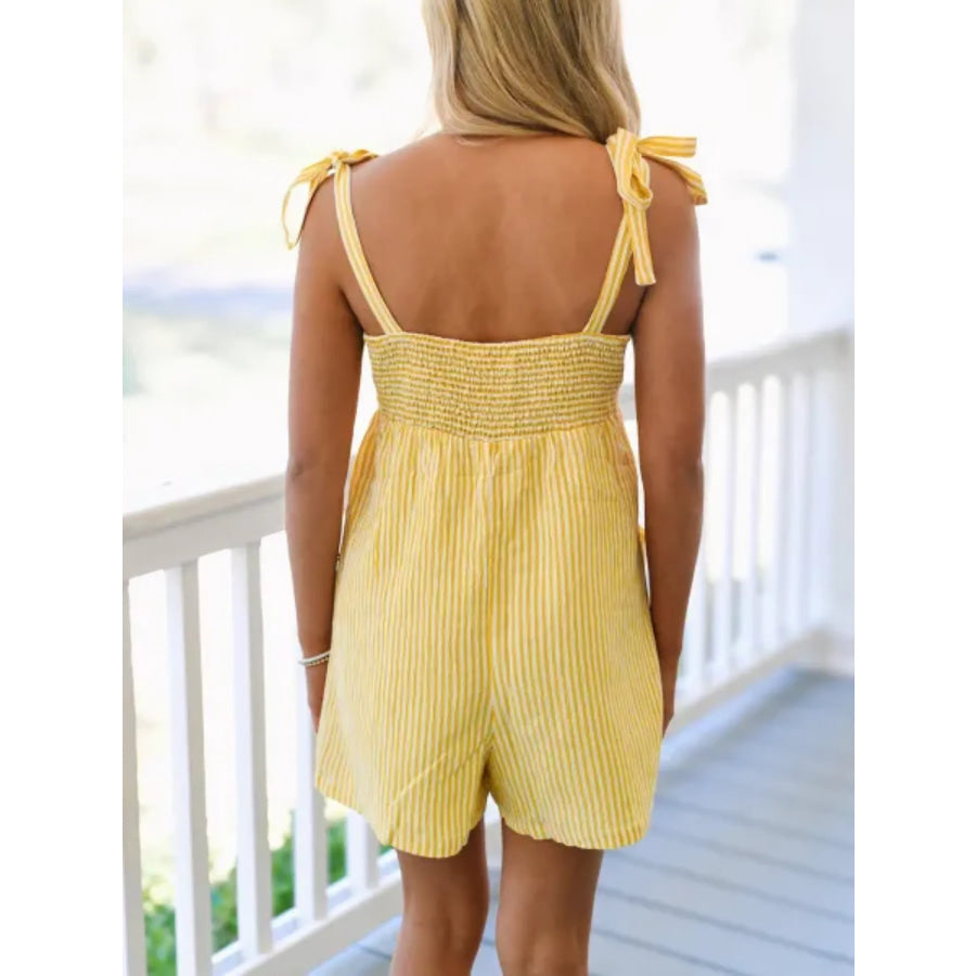Striped Tie-Shoulder Casual Romper Apparel and Accessories