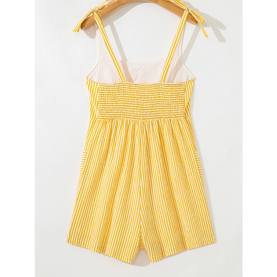 Striped Tie-Shoulder Casual Romper Apparel and Accessories