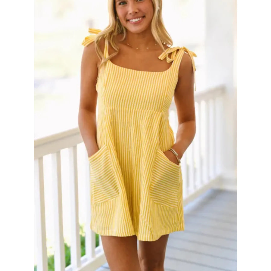 Striped Tie-Shoulder Casual Romper Apparel and Accessories