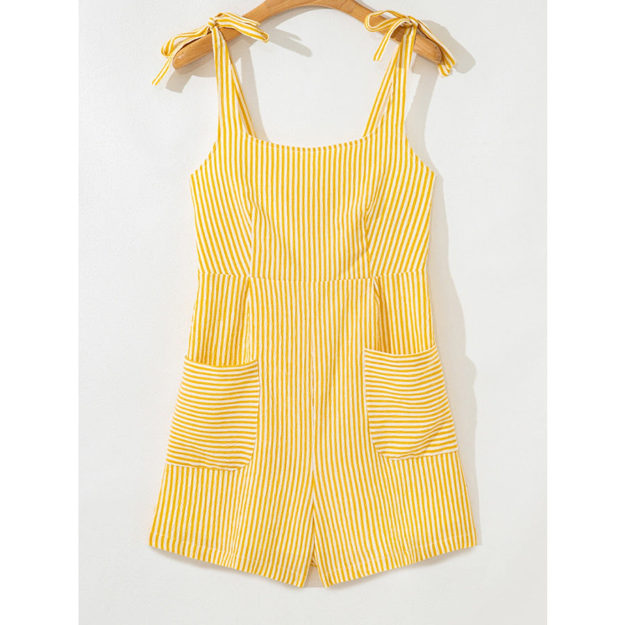Striped Tie-Shoulder Casual Romper Apparel and Accessories