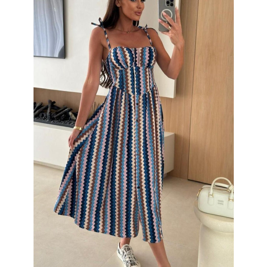 Striped Tie-Shoulder Midi Dress Apparel and Accessories