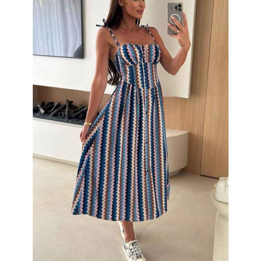 Striped Tie-Shoulder Midi Dress Apparel and Accessories