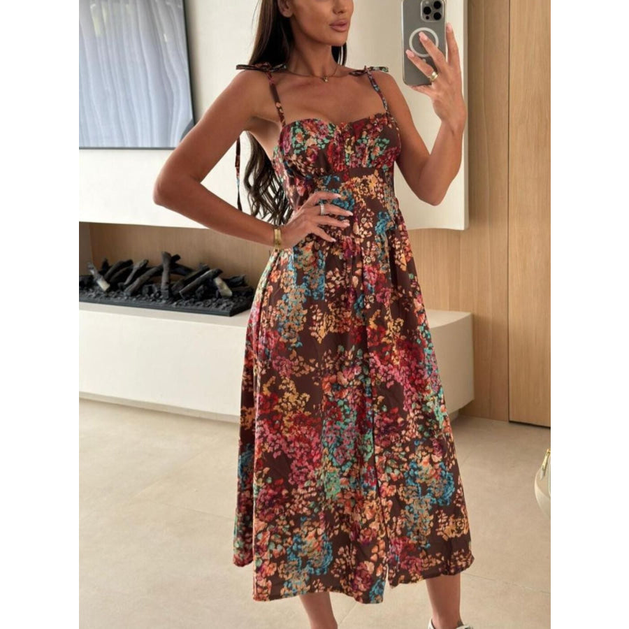 Striped Tie-Shoulder Midi Dress Apparel and Accessories