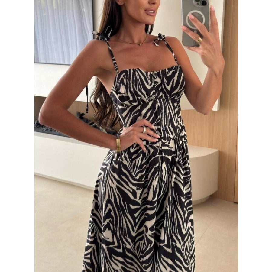 Striped Tie-Shoulder Midi Dress Apparel and Accessories
