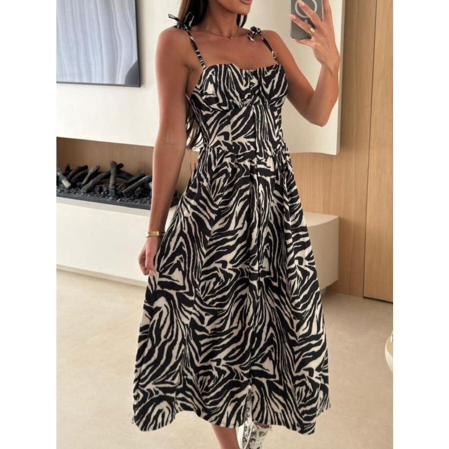 Striped Tie-Shoulder Midi Dress Apparel and Accessories