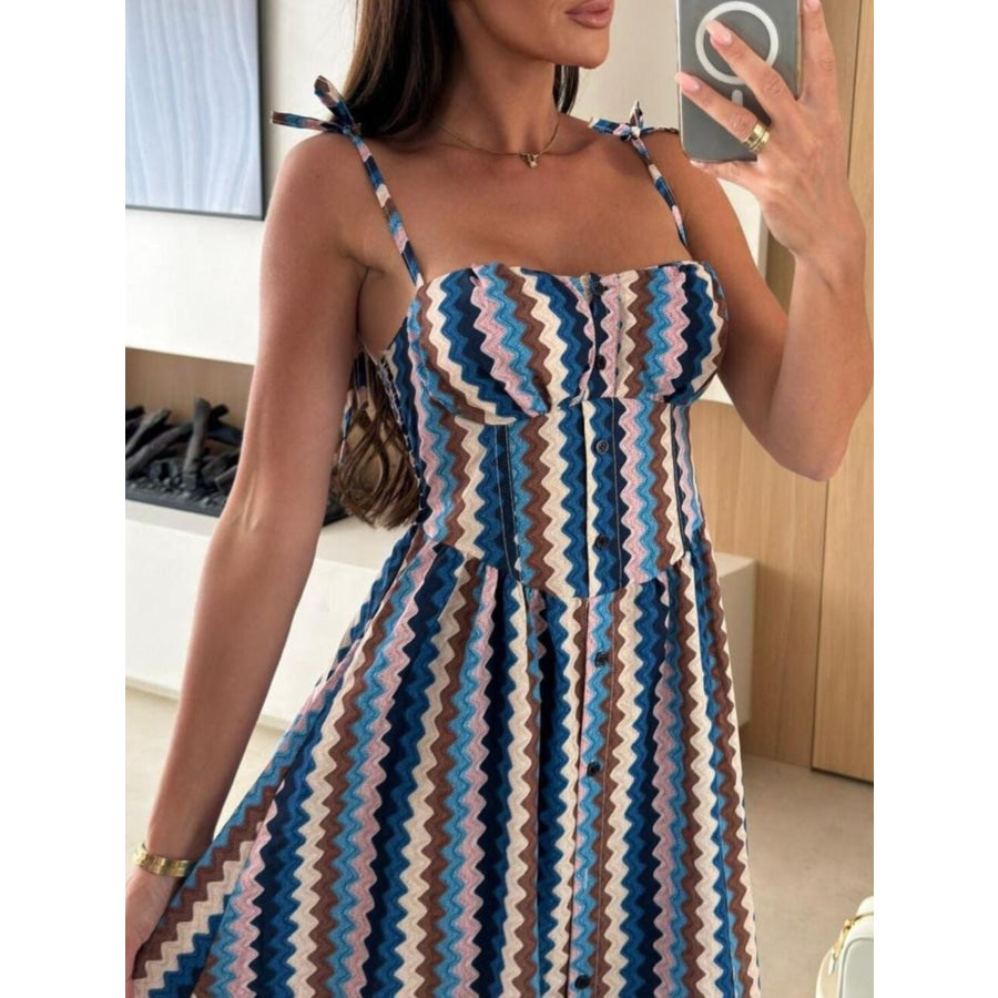 Striped Tie-Shoulder Midi Dress Apparel and Accessories