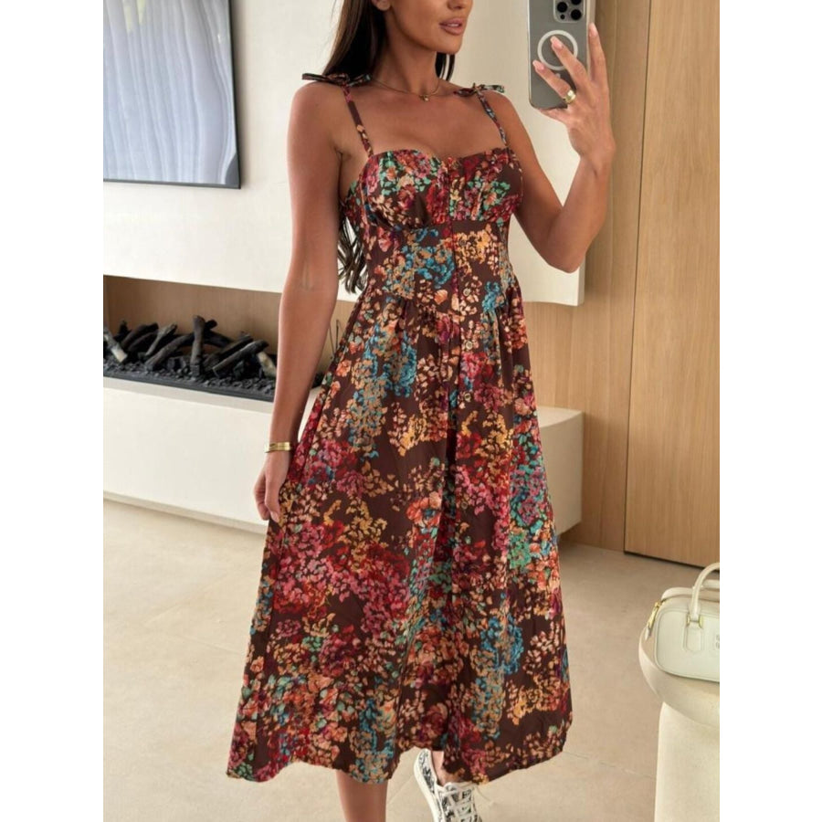 Striped Tie-Shoulder Midi Dress Caramel / S Apparel and Accessories