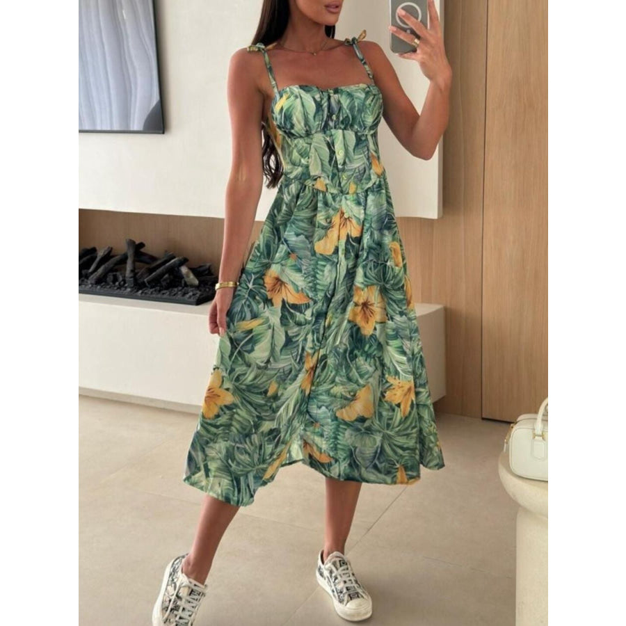 Striped Tie-Shoulder Midi Dress Moss / S Apparel and Accessories