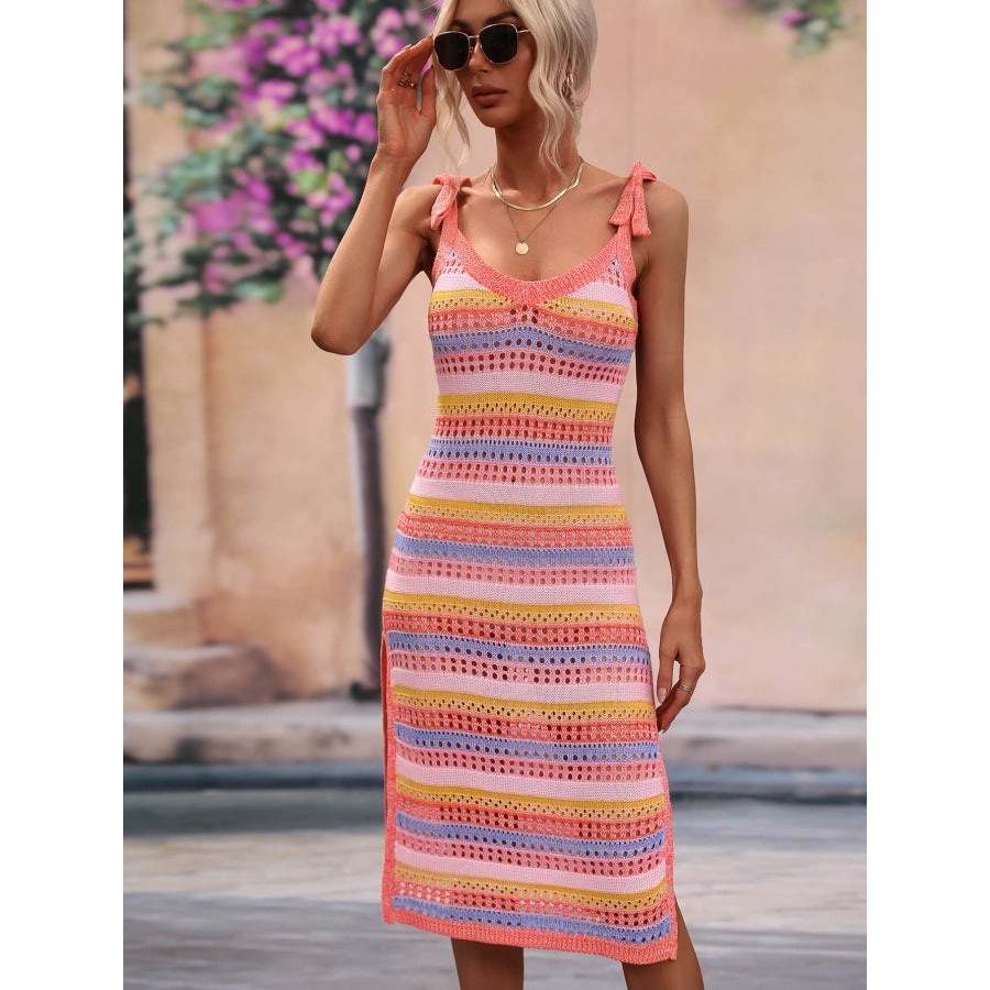 Sandee Rain Boutique - Multicolored Stripe Crisscross Backless Dress  Trendsi - Sandee Rain Boutique