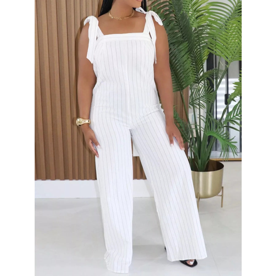 Striped Tie-Shoulder Wide Leg Jumpsuit Apparel and Accessories