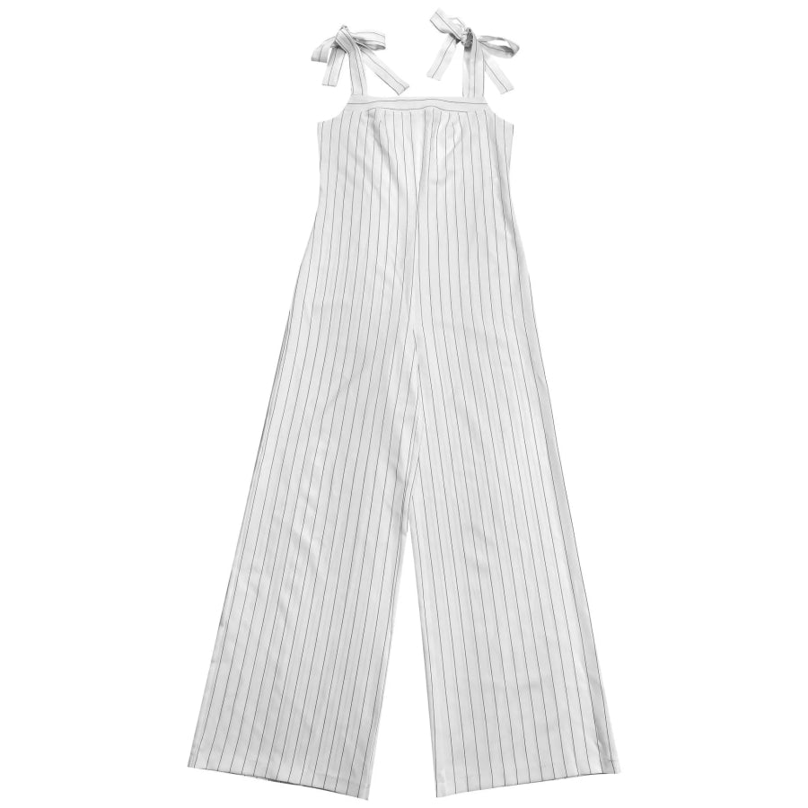 Striped Tie-Shoulder Wide Leg Jumpsuit Apparel and Accessories