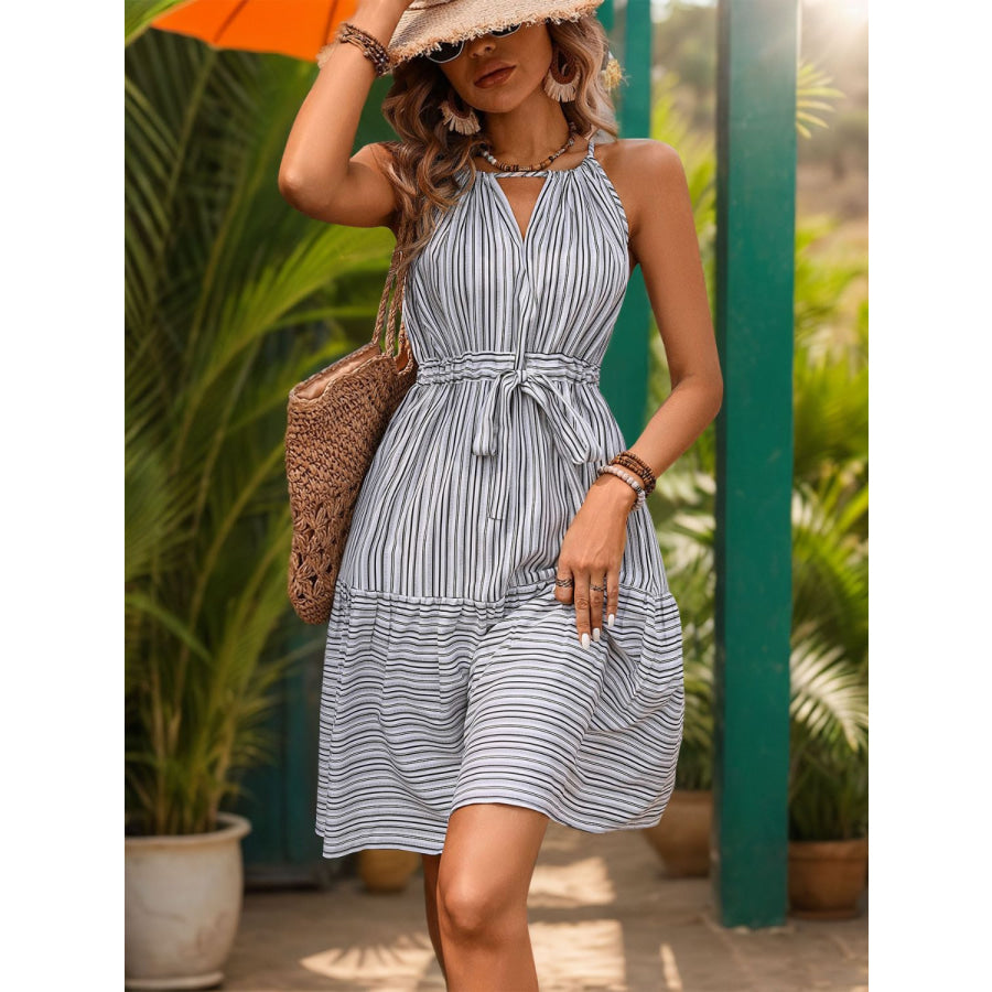 Striped Tie Waist Dress Apparel and Accessories