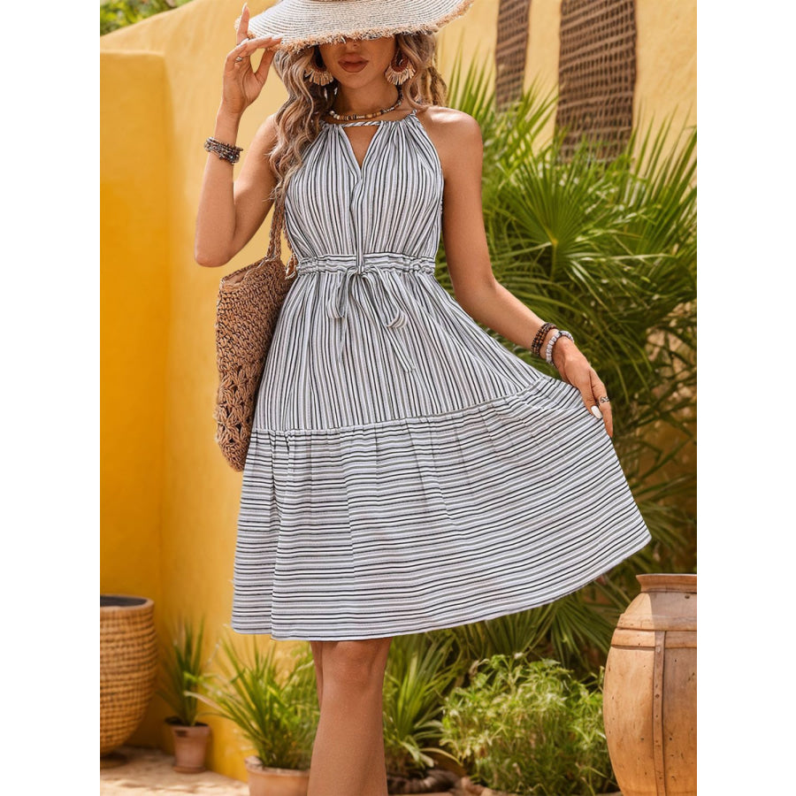 Striped Tie Waist Dress Apparel and Accessories