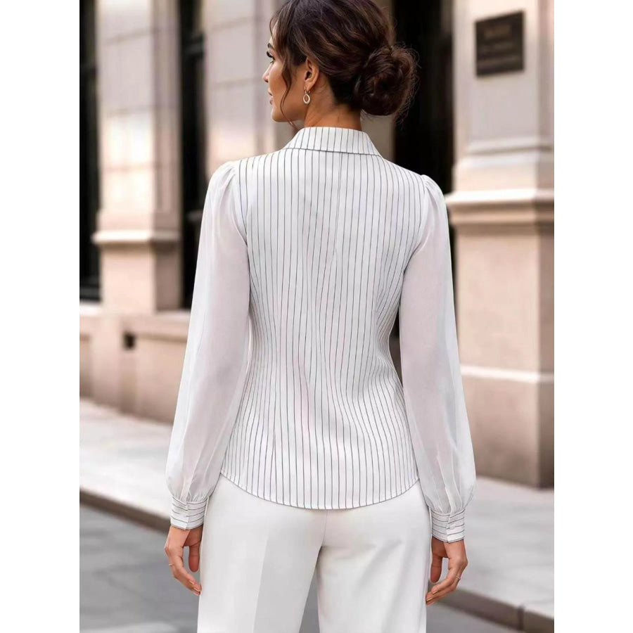 Striped Tie Waist Long Sleeve Shirt Apparel and Accessories