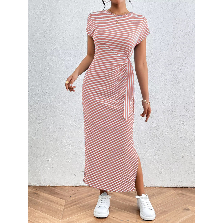 Striped Tie-Waist Midi Dress Apparel and Accessories